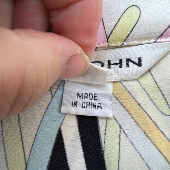 Vintage  St. John Silk Multi‎ Color Abstract Striped Mod Dagger Collar Blouse 12 - Picture 9 of 10